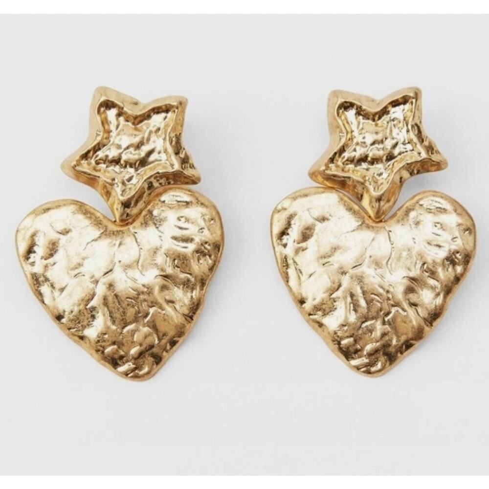 ZARA STATEMENT STAR & HEARTS COLLECTION EARRINGS GOLD